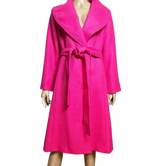 NWT Carolina Herrera Shawl-Collar Belted Wool Twill Coat in Cerise Pink 6 (009) - Picture 4 of 16